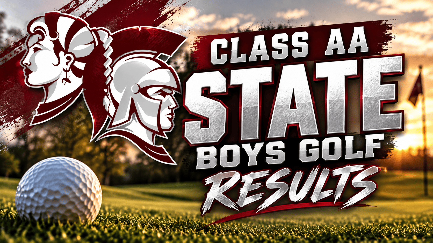 Spearfish Spartans logo with a golf ball on a course and text reading “Class AA State Boys Golf Results.”