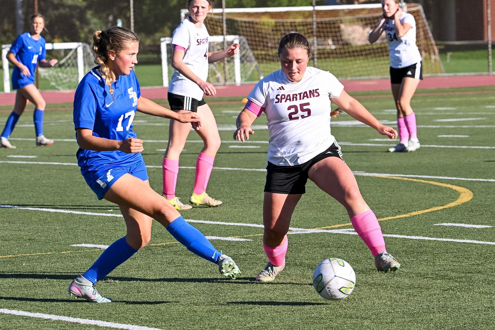 Ashlynn Little of the Spearfish Spartans Girls Soccer Team dribbles the ball in the matchup against the Rapid City Stevens Raiders on Thursday, October 1, 2026 at Sioux Park in Rapid City, SD.